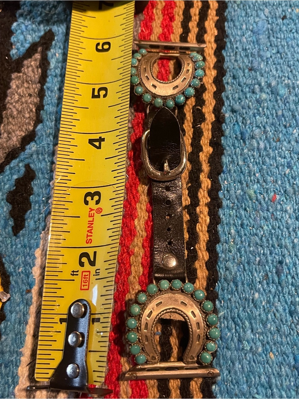 Black Leather Watch Band with Turquoise Bead & Horseshoe Accents - Picture 8 of 9